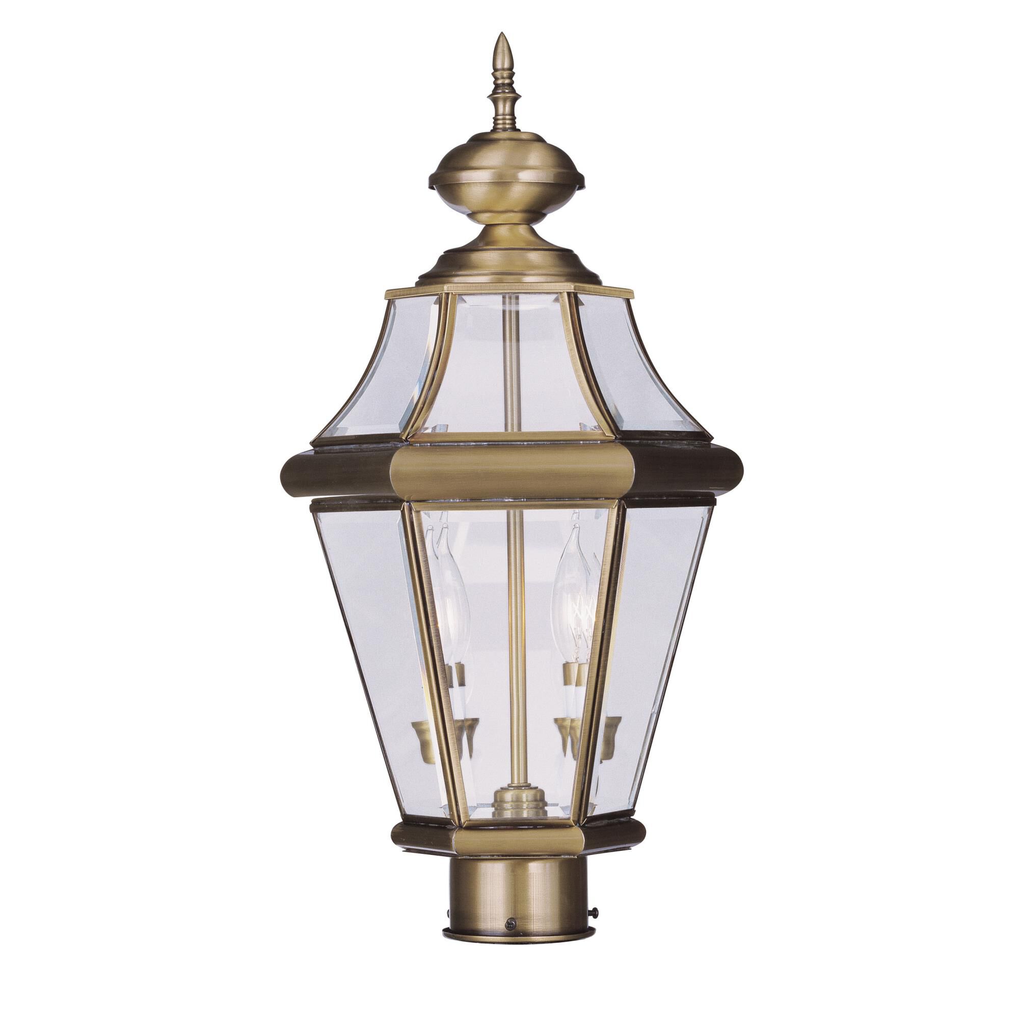 Shown in Antique Brass finish and Clear Beveled glass